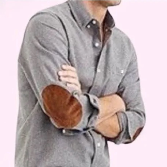 J. Crew Other - J.Crew Slim Gray Cotton Wool Button Down Shirt Elbow Patch Size L